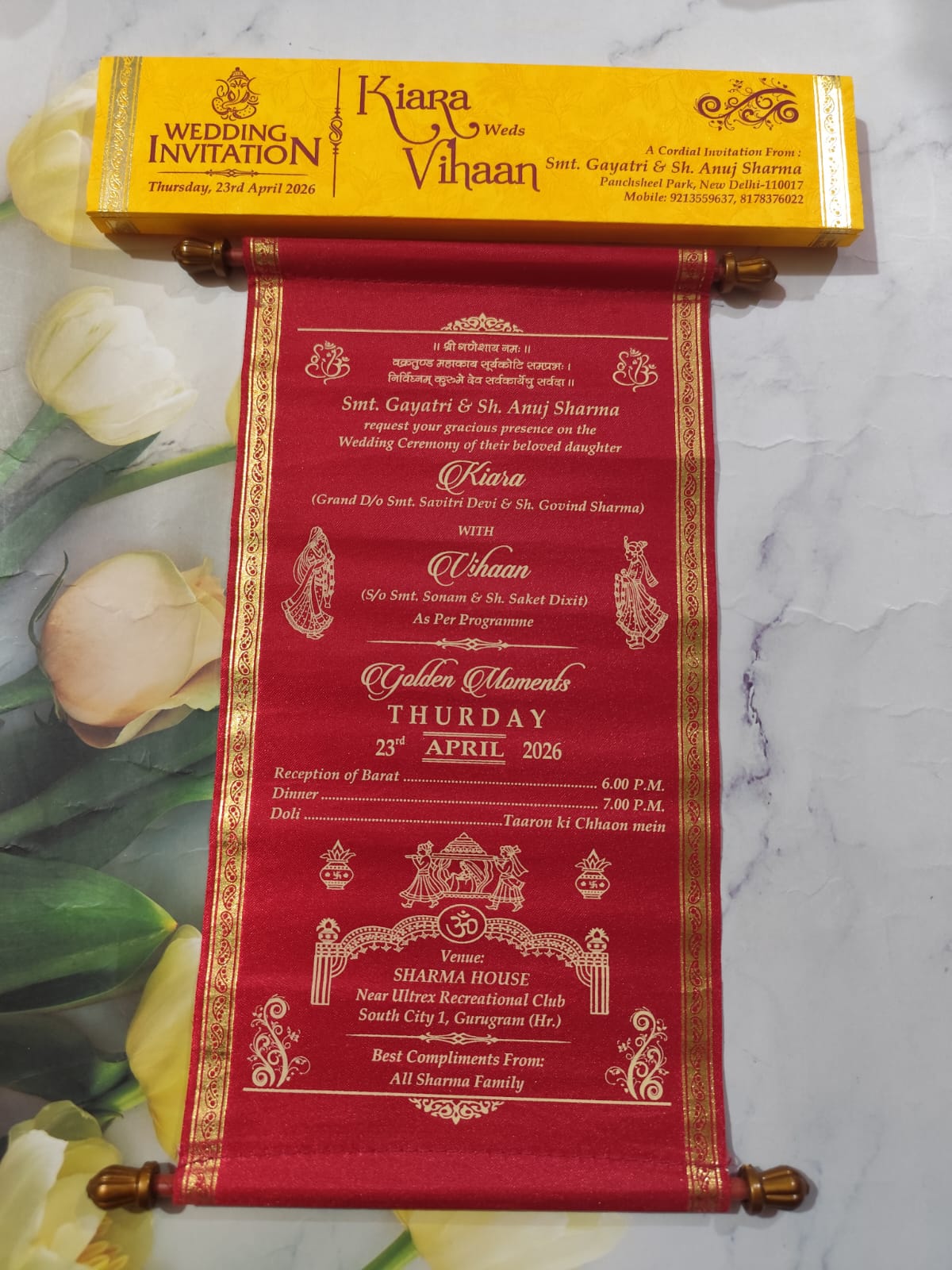 Designer Scroll Cards for Invitation Yellow